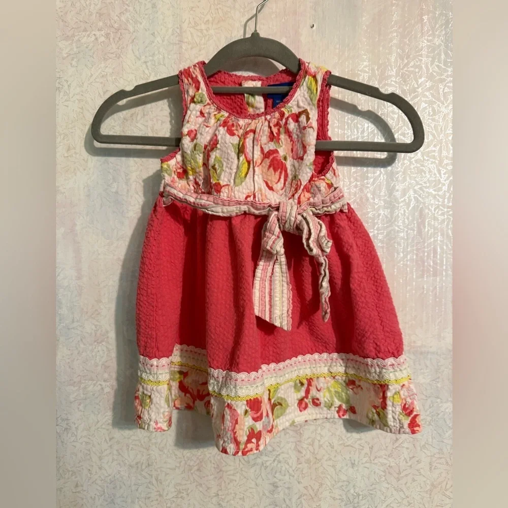 Genuine Kids OshKosh girl's 18 month,  coral pink floral sleeveless sundress.